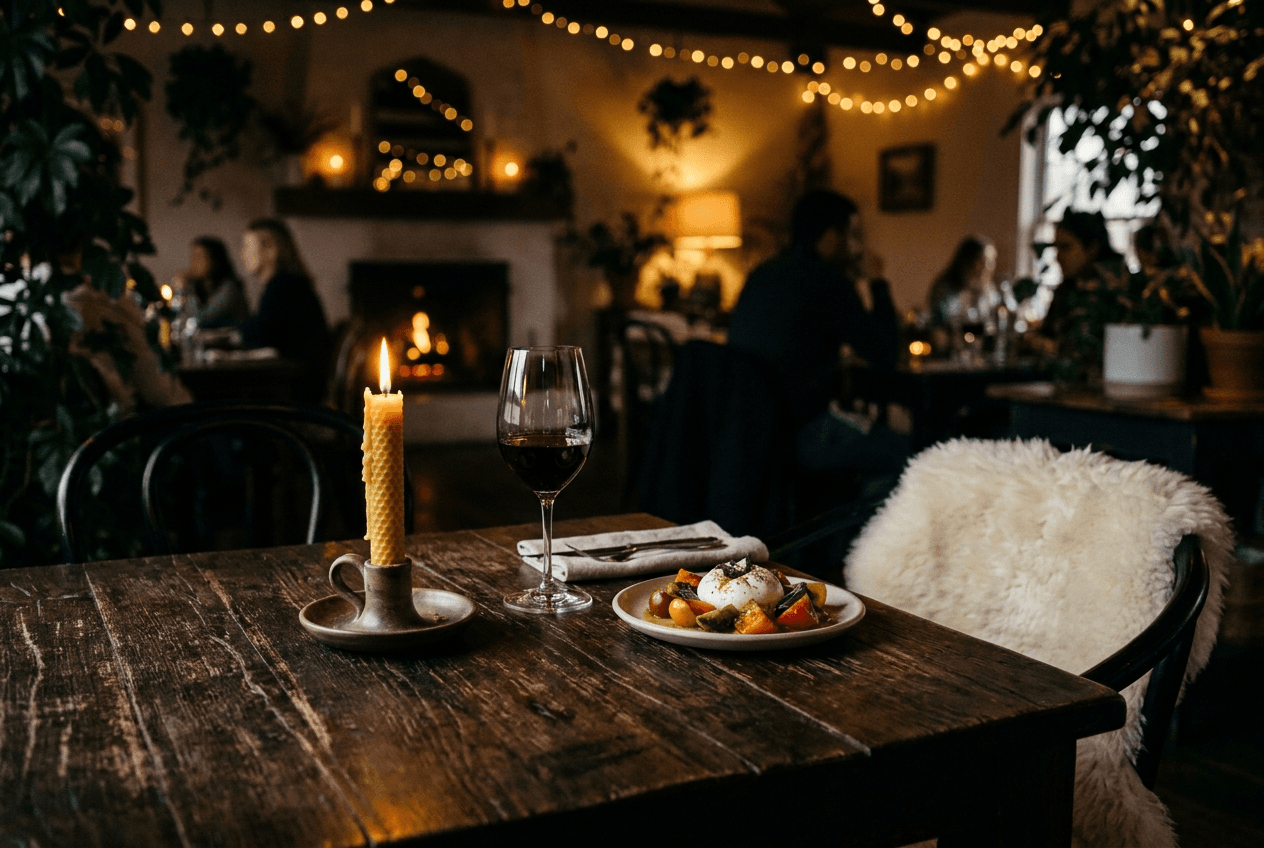 An intimate dining corner at Nocturne Organic