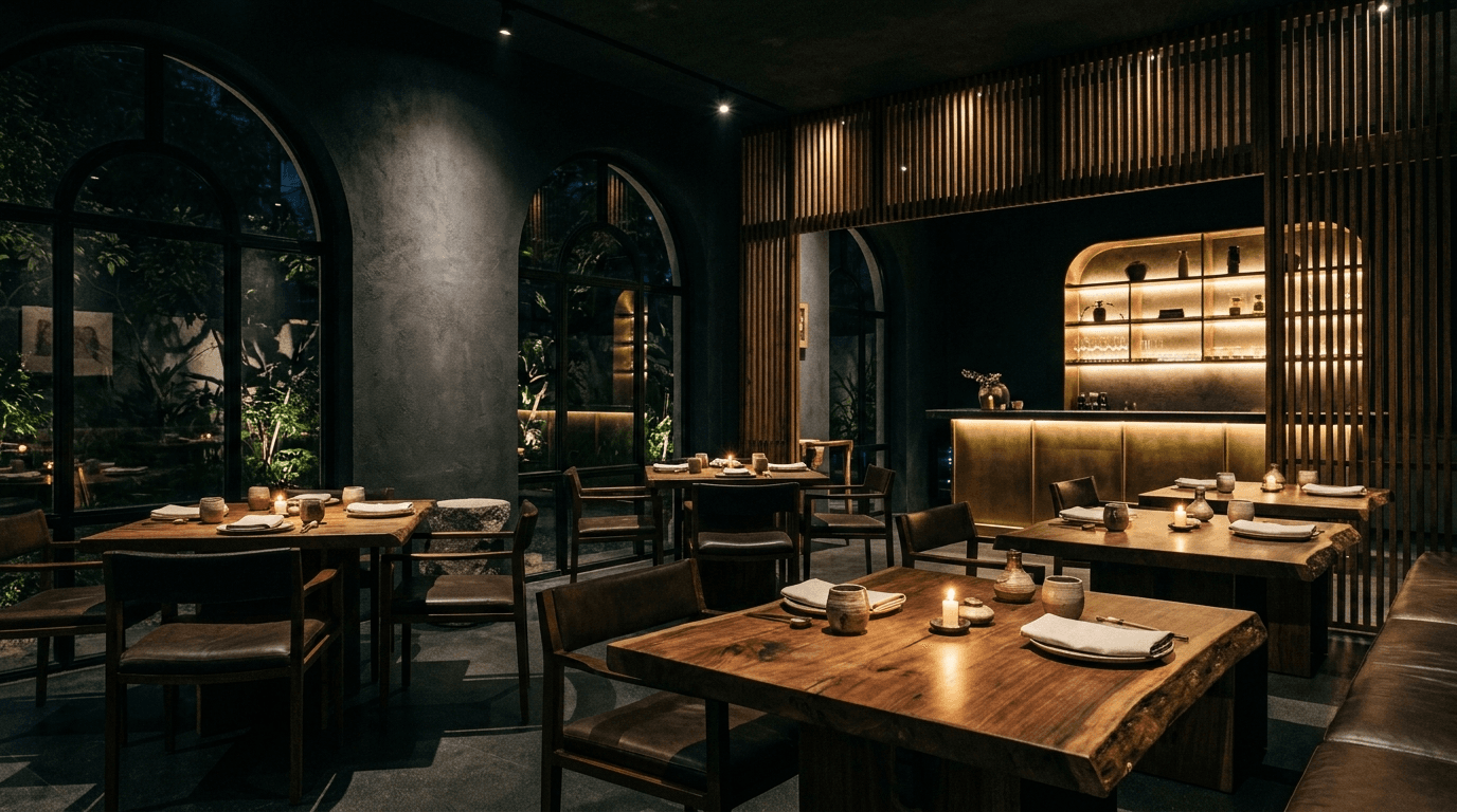 The candlelit Nocturne Organic dining room